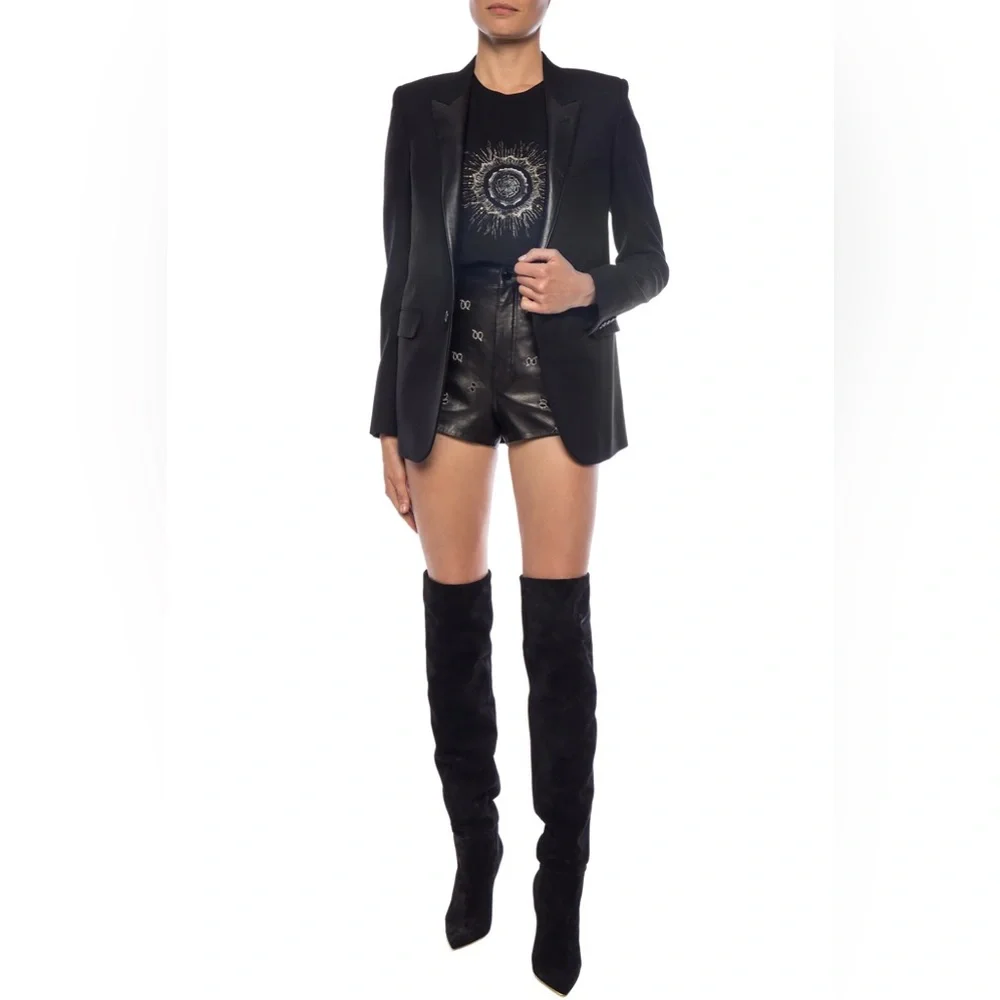 YSL Saint Laurent High Rise Embellished Embroidered Lambskin Leather Shorts - Picture 4 of 15